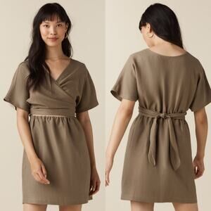 Vetta The Convertible Wrap Mini Dress Olive‎ Green Linen Blend Womens Size M